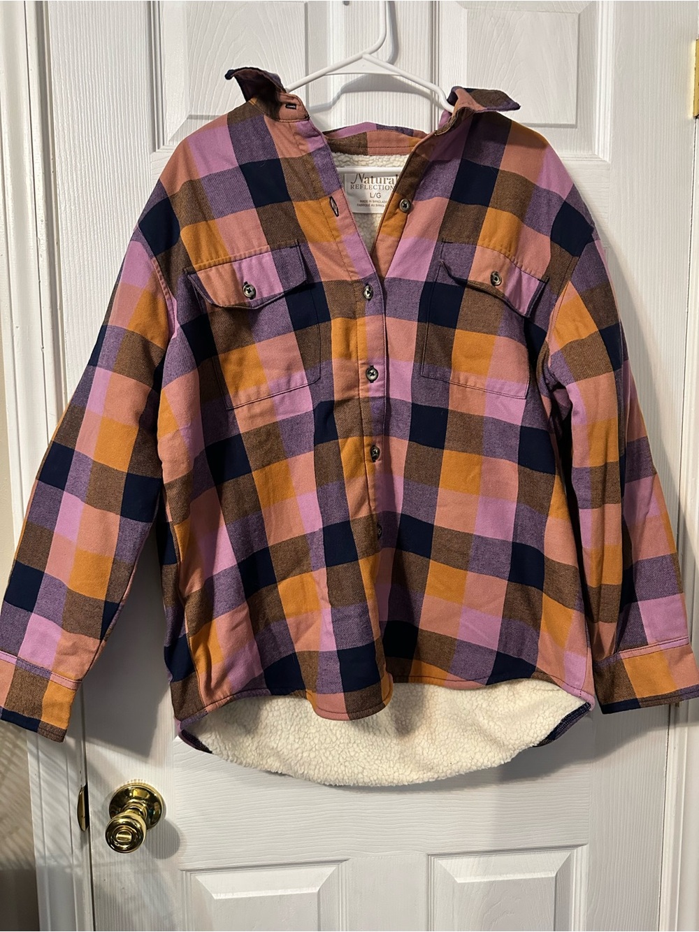 Plaid Button-Up Shirt Jacket in Pink & Orange